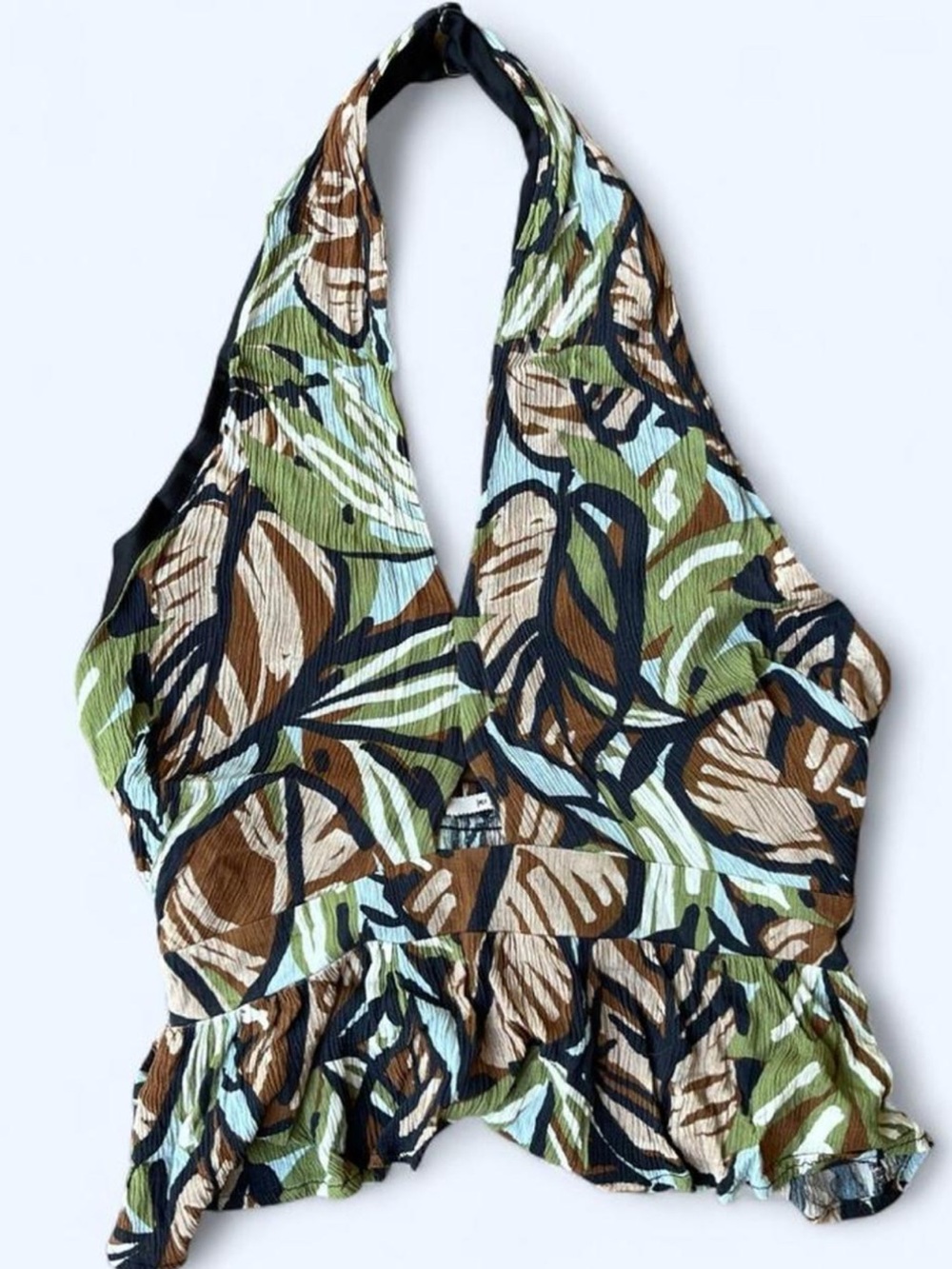 Women’s Leaf-Print Halter Top in Green and Brown